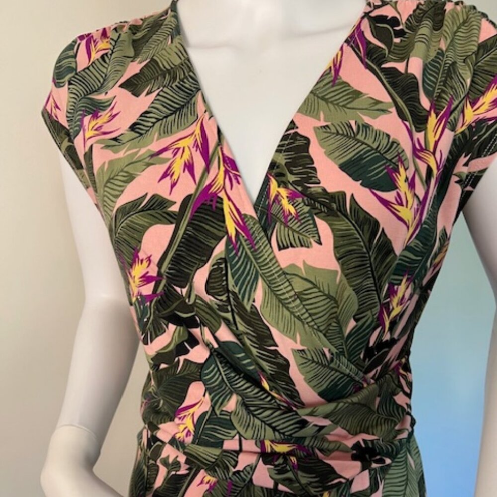 Lands' End Tropical Floral Maxi Dress, Small, PInk and Green